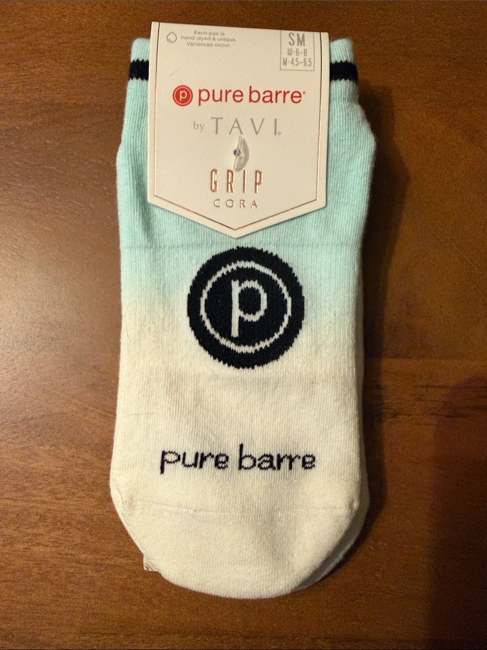 Ombré!Pure Barre Ankle Grip Socks in Mint and White with Black Logo